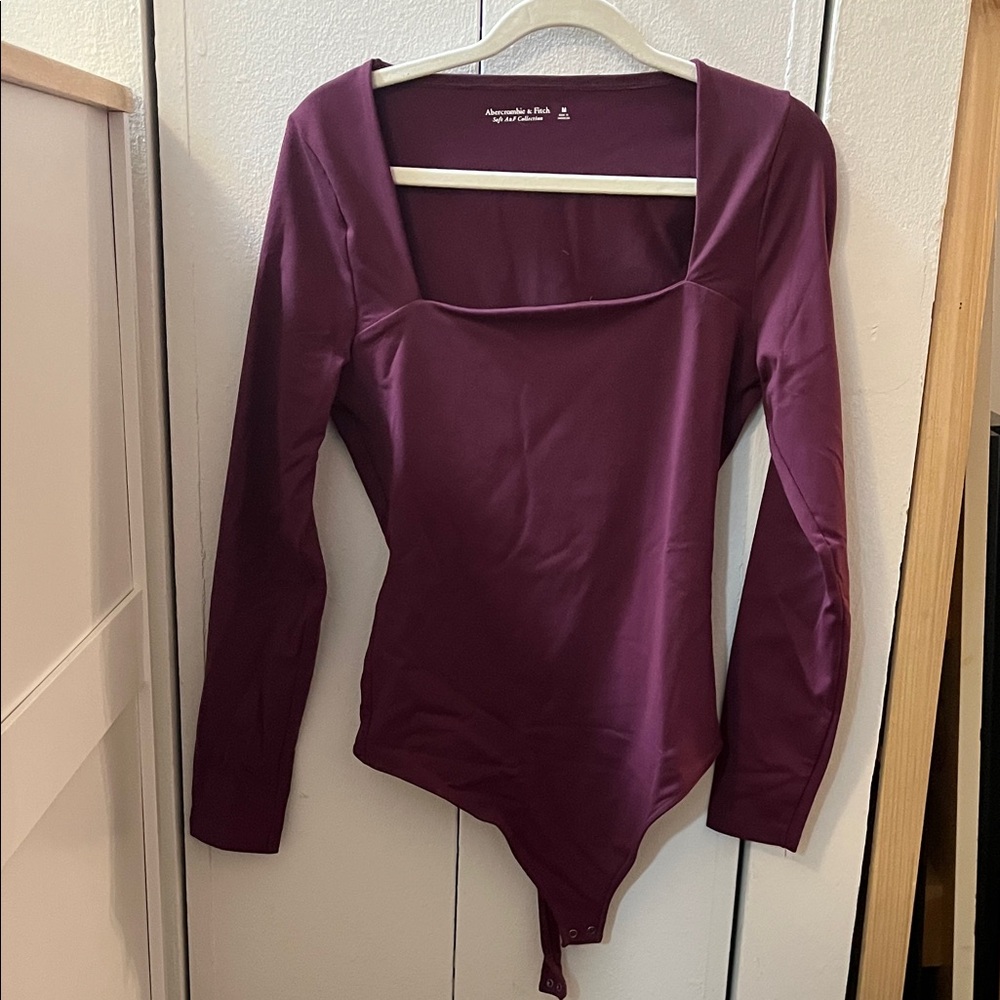 Abercrombie & Fitch Long Sleeve Square Neck Bodysuit - Plum